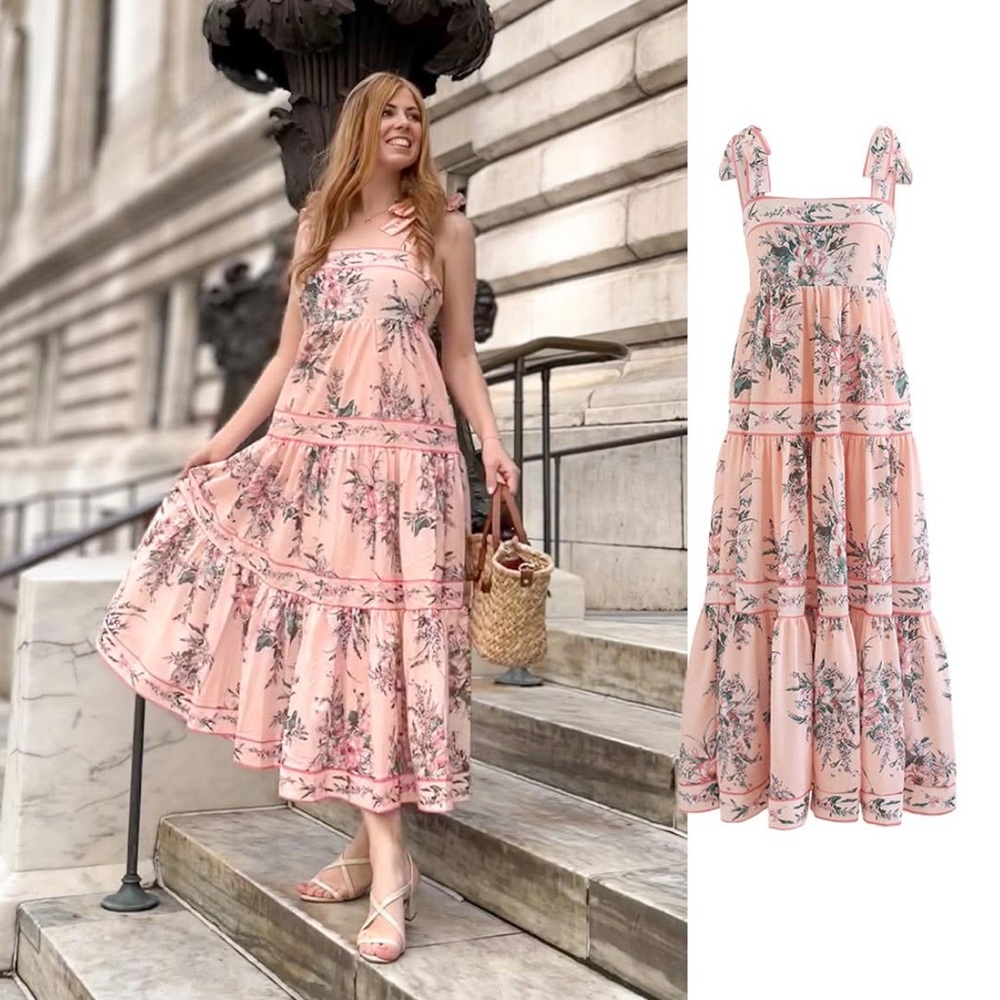 NWOT Chicwish Floral Pink Sleeveless Maxi Dress With Bows S